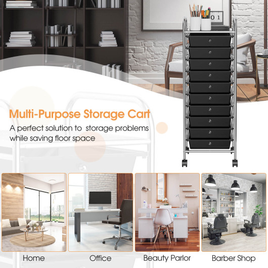 10 Drawer Rolling Storage Cart Organizer with 4 Universal Casters-Black - Image 4