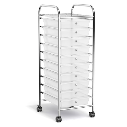 10 Drawer Rolling Storage Cart Organizer with 4 Universal Casters-Clear - Image 2
