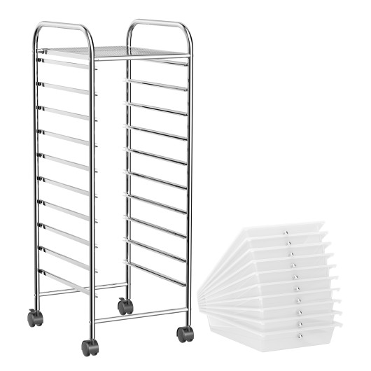 10 Drawer Rolling Storage Cart Organizer with 4 Universal Casters-Clear - Image 3