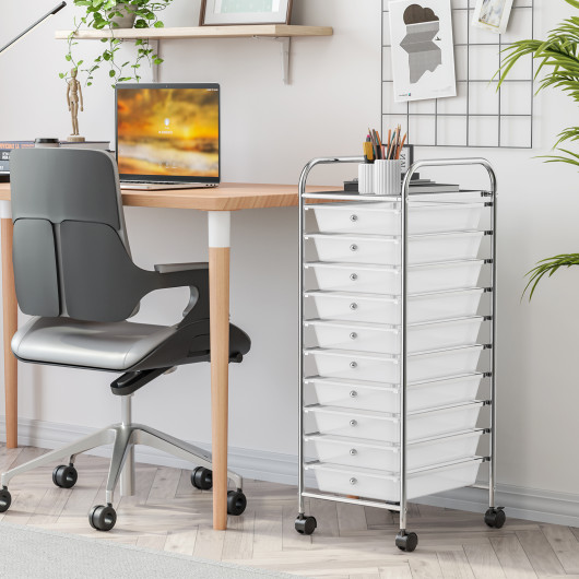 10 Drawer Rolling Storage Cart Organizer with 4 Universal Casters-Clear - Image 4