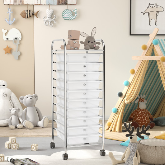 10 Drawer Rolling Storage Cart Organizer with 4 Universal Casters-Clear - Image 6