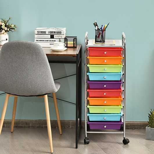 10 Drawer Rolling Storage Cart Organizer with 4 Universal Casters-Multicolor - Image 3