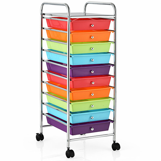 10 Drawer Rolling Storage Cart Organizer with 4 Universal Casters-Multicolor - Image 2