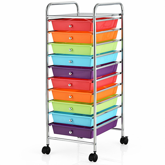 10 Drawer Rolling Storage Cart Organizer with 4 Universal Casters-Multicolor - Image 5