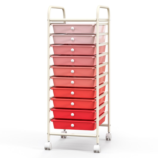10 Drawer Rolling Storage Cart Organizer with 4 Universal Casters-Gradient Pink - Image 2