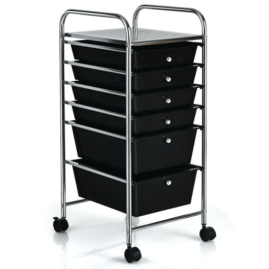 6 Drawers Rolling Storage Cart Organizer-Black - Image 4