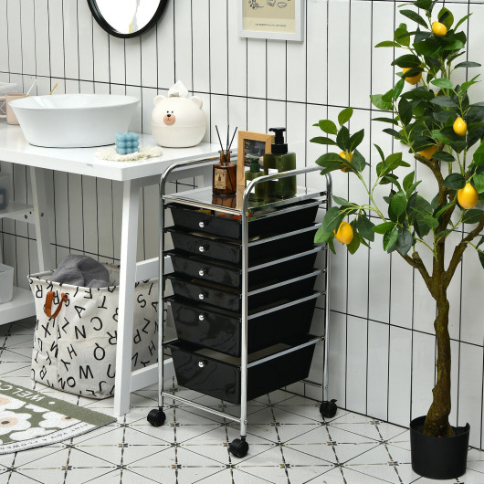 6 Drawers Rolling Storage Cart Organizer-Black - Image 6