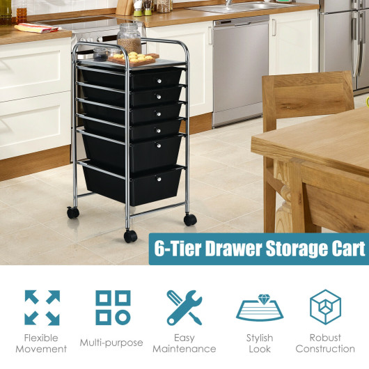 6 Drawers Rolling Storage Cart Organizer-Black - Image 5