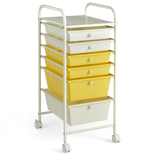 6 Drawers Rolling Storage Cart Organizer-Yellow - Image 4