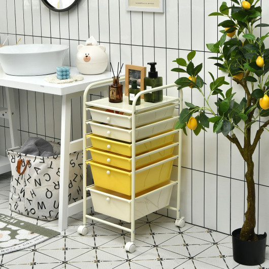 6 Drawers Rolling Storage Cart Organizer-Yellow - Image 5