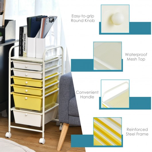 6 Drawers Rolling Storage Cart Organizer-Yellow - Image 3