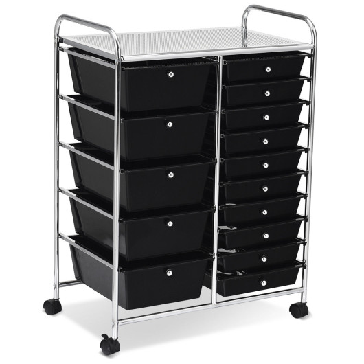 15-Drawer Utility Rolling Organizer Cart Multi-Use Storage-Black - Image 6