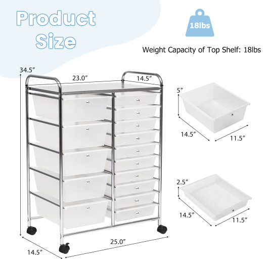 15 Drawers Rolling Storage Cart Organizer-clear - Image 2