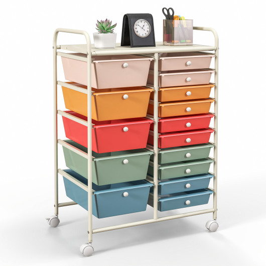 15-Drawer Utility Rolling Organizer Cart Multi-Use Storage-Deep Multicolor - Image 5