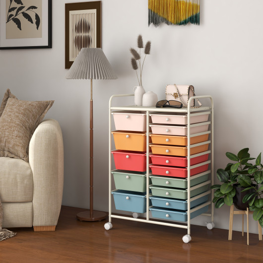 15-Drawer Utility Rolling Organizer Cart Multi-Use Storage-Deep Multicolor - Image 2