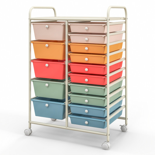 15-Drawer Utility Rolling Organizer Cart Multi-Use Storage-Deep Multicolor - Image 3