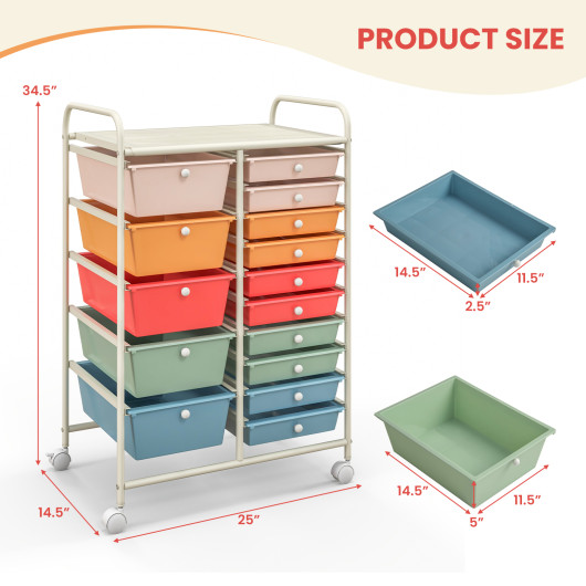 15-Drawer Utility Rolling Organizer Cart Multi-Use Storage-Deep Multicolor - Image 4