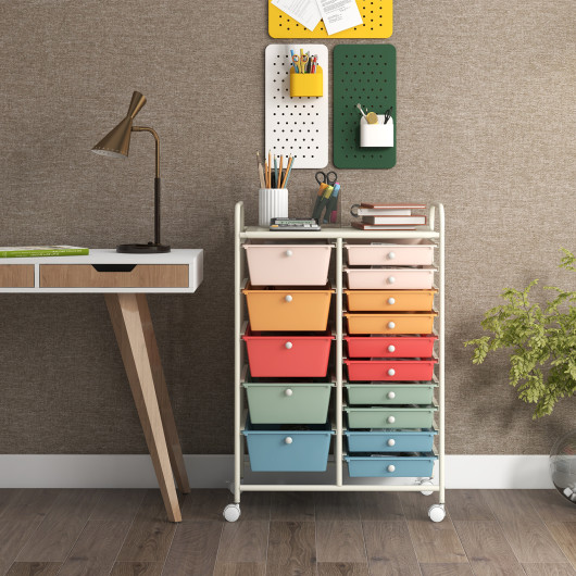 15-Drawer Utility Rolling Organizer Cart Multi-Use Storage-Deep Multicolor - Image 6