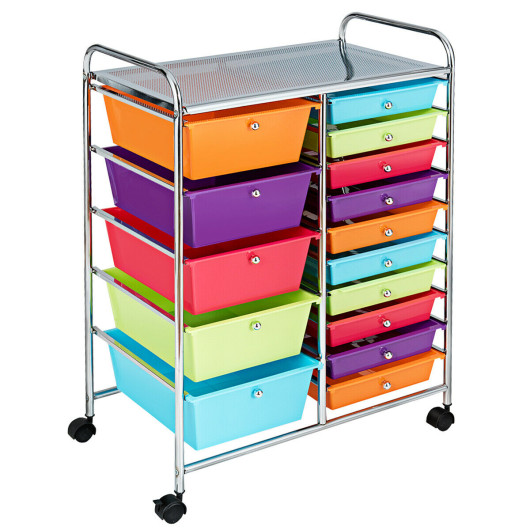 15-Drawer Utility Rolling Organizer Cart Multi-Use Storage-Multicolor - Image 6