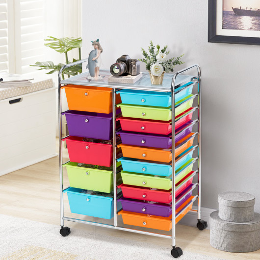 15-Drawer Utility Rolling Organizer Cart Multi-Use Storage-Multicolor - Image 4