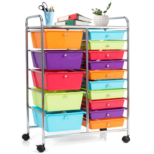 15-Drawer Utility Rolling Organizer Cart Multi-Use Storage-Multicolor - Image 3