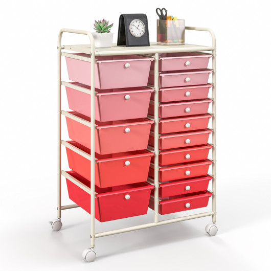 15-Drawer Utility Rolling Organizer Cart Multi-Use Storage-Pink - Image 5