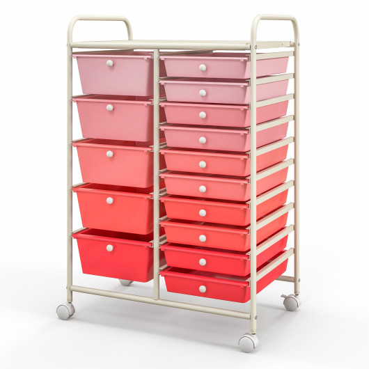 15-Drawer Utility Rolling Organizer Cart Multi-Use Storage-Pink - Image 2