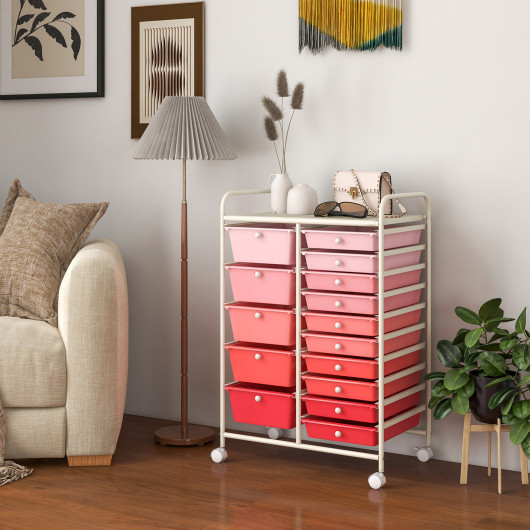 15-Drawer Utility Rolling Organizer Cart Multi-Use Storage-Pink - Image 4