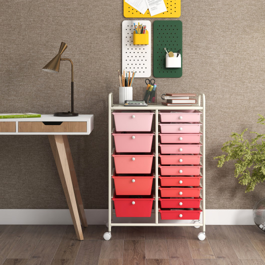 15-Drawer Utility Rolling Organizer Cart Multi-Use Storage-Pink - Image 6