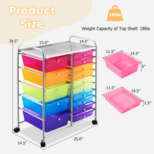 15 Drawers Rolling Storage Cart Organizer - Image 5