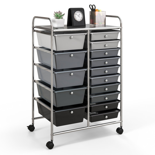 15-Drawer Utility Rolling Organizer Cart Multi-Use Storage-Black & Gray - Image 3