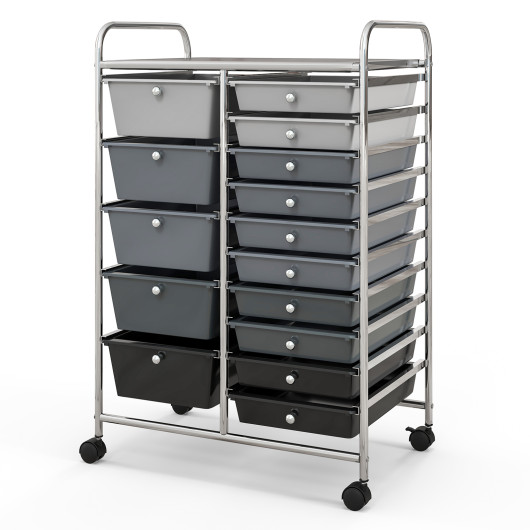 15-Drawer Utility Rolling Organizer Cart Multi-Use Storage-Black & Gray - Image 2
