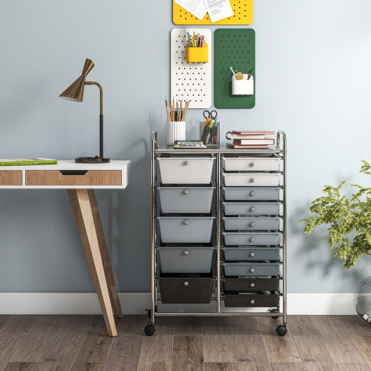 15-Drawer Utility Rolling Organizer Cart Multi-Use Storage-Black & Gray - Image 4