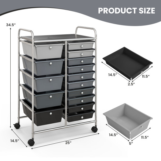 15-Drawer Utility Rolling Organizer Cart Multi-Use Storage-Black & Gray - Image 5