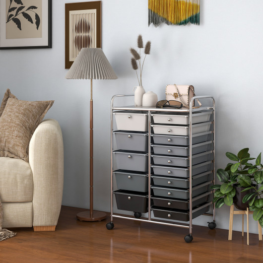 15-Drawer Utility Rolling Organizer Cart Multi-Use Storage-Black & Gray - Image 6