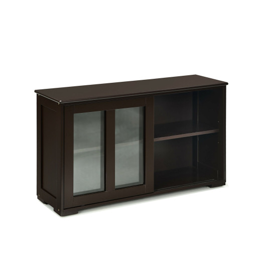 Sideboard Buffet Cupboard Storage Cabinet with Sliding Door-Brown - Image 6