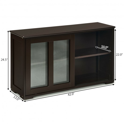 Sideboard Buffet Cupboard Storage Cabinet with Sliding Door-Brown - Image 4