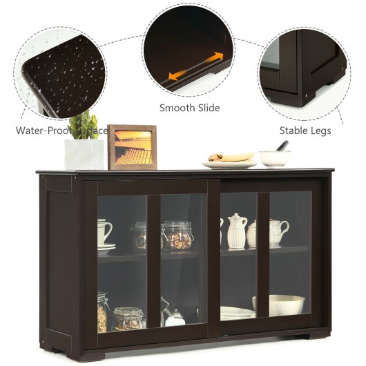 Sideboard Buffet Cupboard Storage Cabinet with Sliding Door-Brown - Image 5