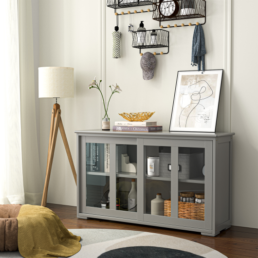 Sideboard Buffet Cupboard Storage Cabinet with Sliding Door-Gray - Image 3