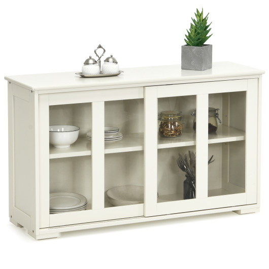 Sideboard Buffet Cupboard Storage Cabinet with Sliding Door-Cream White - Image 3