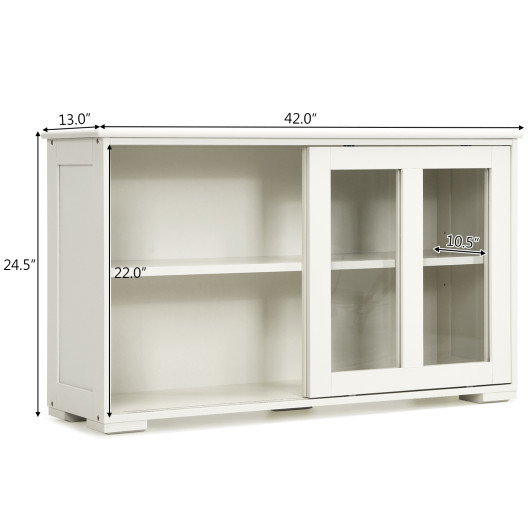 Sideboard Buffet Cupboard Storage Cabinet with Sliding Door-Cream White - Image 4