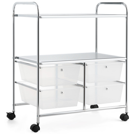 4 Drawers Shelves Rolling Storage Cart Rack-Clear - Image 2