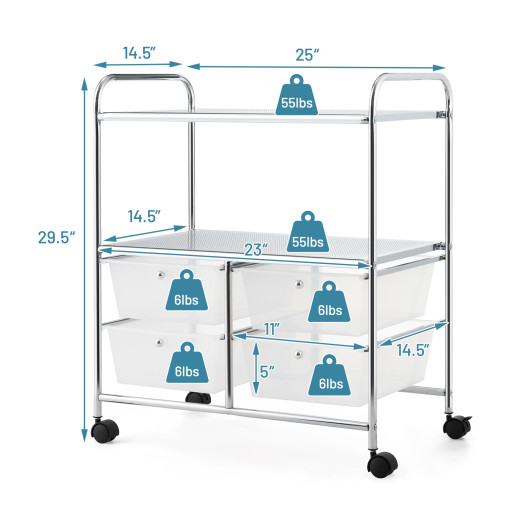 4 Drawers Shelves Rolling Storage Cart Rack-Clear - Image 6