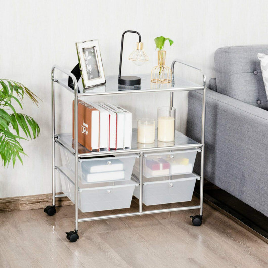4 Drawers Shelves Rolling Storage Cart Rack-Clear - Image 3