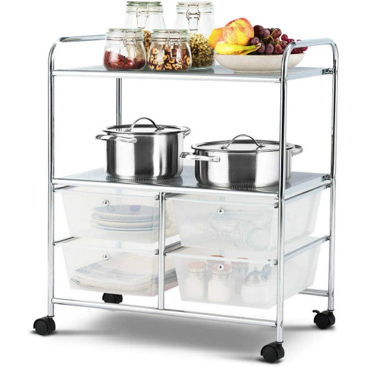 4 Drawers Shelves Rolling Storage Cart Rack-Clear - Image 5