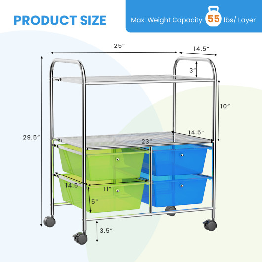 4 Drawers Rolling Storage Cart - Image 4
