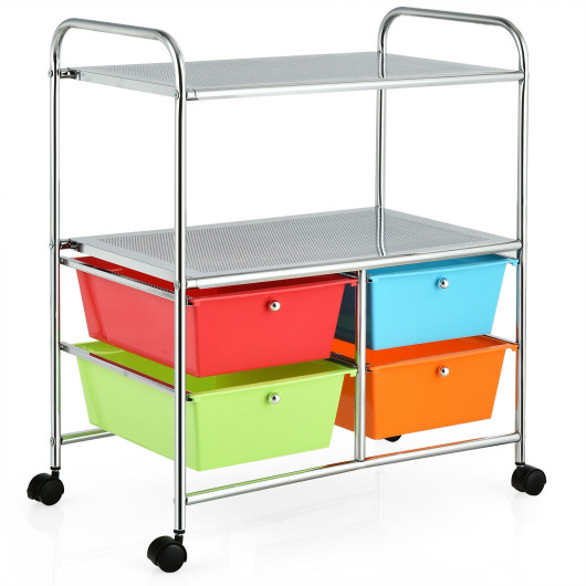 4 Drawers Shelves Rolling Storage Cart Rack-Multicolor - Image 2