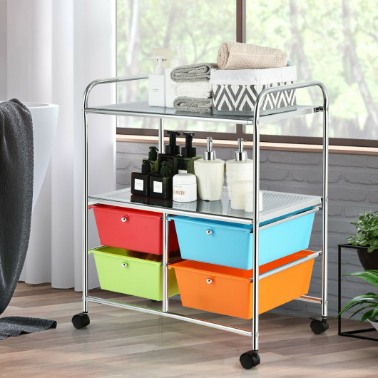 4 Drawers Shelves Rolling Storage Cart Rack-Multicolor - Image 6