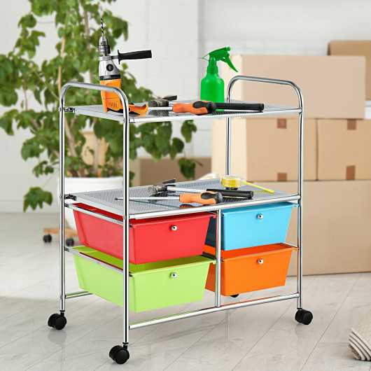 4 Drawers Shelves Rolling Storage Cart Rack-Multicolor - Image 5