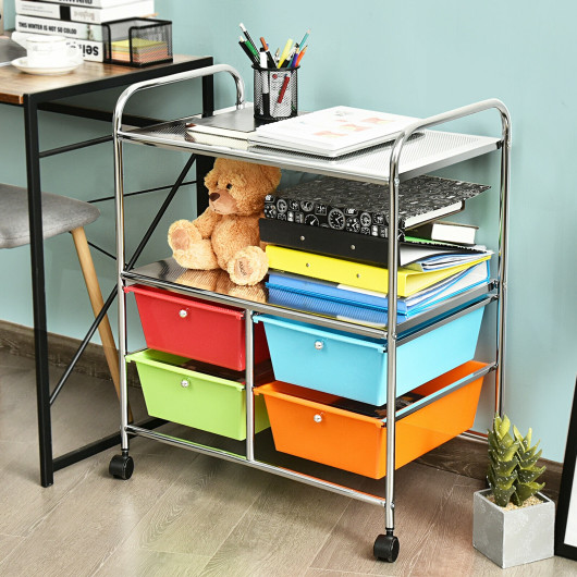 4 Drawers Shelves Rolling Storage Cart Rack-Multicolor - Image 3